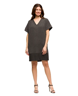 24seven Comfort Apparel Women's V Neck Loose Fit Short Sleeve Pocket T Shirt Dress