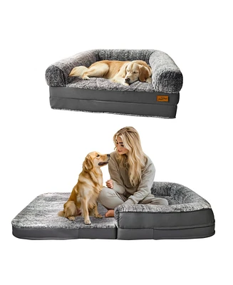 Bingopaw Giant Orthopedic Dog Bed w/Waterproof & LeatherTrim for Pets