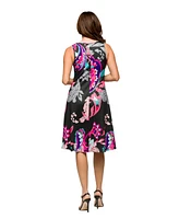 24seven Comfort Apparel Women's Pink Paisley Print Sleeveless Knee Length Tank Swing Dress