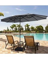 Gymax 15 ft Double-Sided Patio Twin Umbrella Extra-Large Market w/ Base