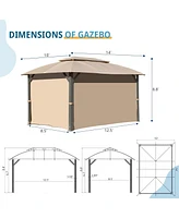 Gazebo 10x14FT, Outdoor with Double Roofs, Privacy Curtains, Mosquito Nettings, Heavy Duty Metal Frame Party Tent Canopy for Patio, Backyard, D