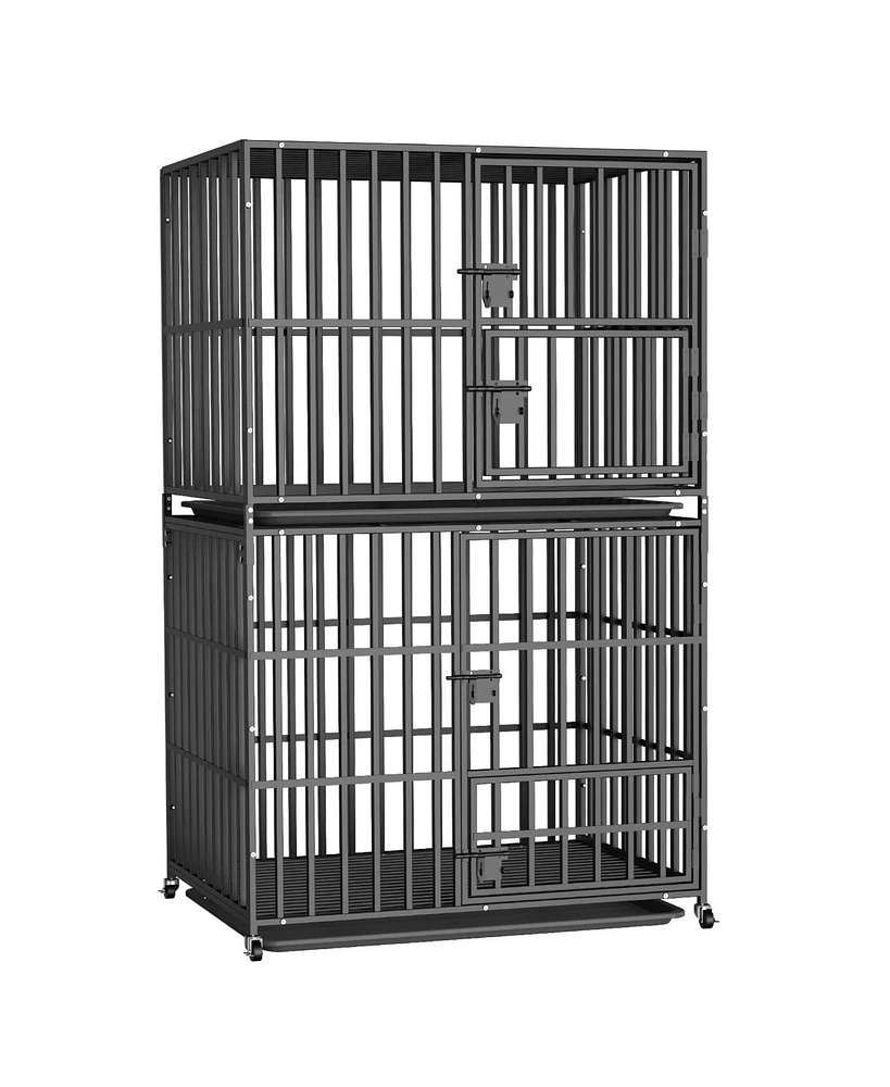 Bingopaw Stackable Heavy-Duty Dog Cage With Casters and Tray
