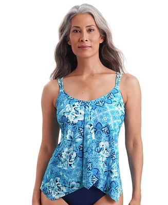 ShapeSolver by Mimi Flamingo Women's Shake A Palm Handkerchief Hem Tankini Swimsuit Top