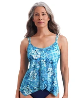 ShapeSolver by Mimi Flamingo Women's Shake A Palm Handkerchief Hem Tankini Swimsuit Top