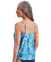 ShapeSolver by Mimi Flamingo Women's Shake A Palm Handkerchief Hem Tankini Swimsuit Top
