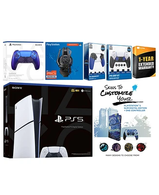 Sony Playstation 5 Slim Digital with Extra Chroma Pearl Controller, Plantronics Headset, Trigger Stop Kit, Fps Grip Kit and MightySkins Decal Voucher