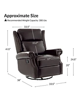 Paoletta Genuine Leather Manual Swivel Glider Recliner
