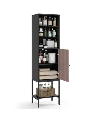 57" Bathroom Tall Cabinet with 1 Door and 4 Shelves Freestanding Floor