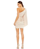 Mac Duggal Women's One Shoulder Long Sleeve Draped Dress