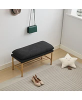 Modern Upholstered End of Bed Bench with Metal Legs and Storage Shelf Versatile Shoe Rack Ottoman for Entryway Bedroom Living Room Window or Hallway-T