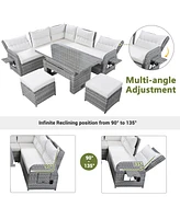 Mondawe Outdoor Furniture Set Patio Rattan with an Adjustable Table