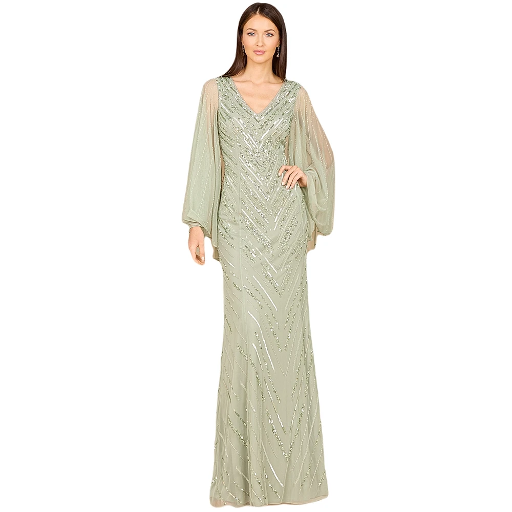 Lara Women's Long Cape Sleeves Beaded Dress - Outlet