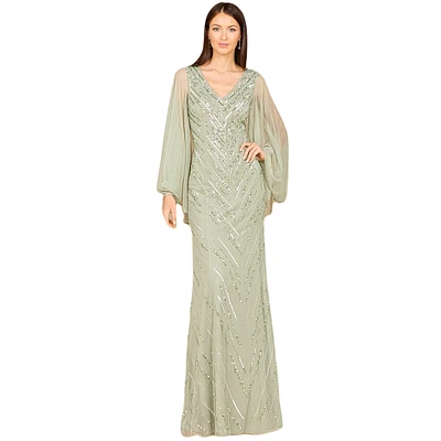 Lara Women's Long Cape Sleeves Beaded Dress - Outlet