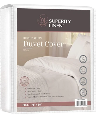 Superity Linen 100% Premium Cotton Duvet Cover - Soft, Comfortable, and Allergy Free - 200 Thread Count