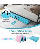 4-Panel Pu Leather Folding Exercise Mat with Carrying Handles-Pink & Blue