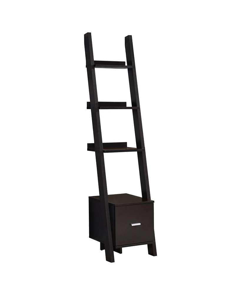Wood 4-Tier Ladder Bookcase – Modern Leaning Bookshelf Display