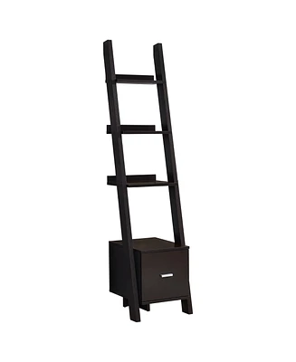 Wood 4-Tier Ladder Bookcase – Modern Leaning Bookshelf Display