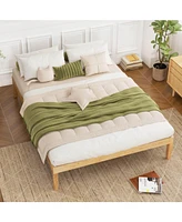Full Size Wooden Platform Bed Frame 14" with Rubber Wood Legs Under-bed Storage