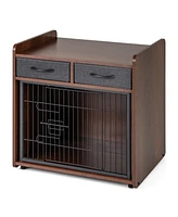 Indoor Dog Crate Furniture with 2 Fabric Drawers and End Table – Multi-Functional Pet Cage for Home Use