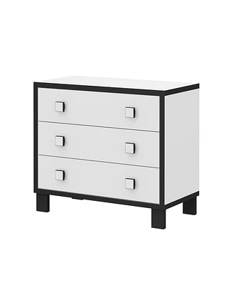 Bedside table with three drawers, side table with square handles, white wooden end table, suitable for bedrooms, living rooms, offices