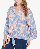 Ruby Rd. Plus Floral Button Tie Front Top