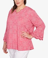 Ruby Rd. Plus Print Solid Burnout Top