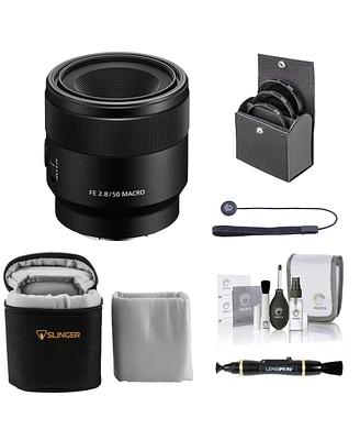 Sony Fe 50mm f/2.8 Macro Lens for Sony E, Bundle with 55mm Filter Kit, Lens Case, Lens Cleaner, Cleaning Kit, Lens Cap Tether