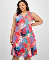 Jones New York Plus Printed Linen-Blend Dress