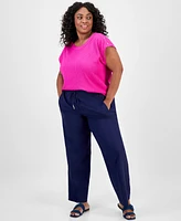Jones New York Plus Crinkled Button-Trim Top