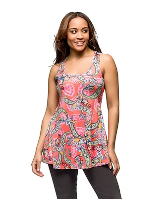 24seven Comfort Apparel Women's Paisley Print Scoop Neck Tank Top