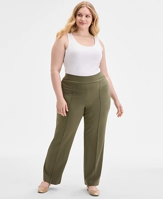 Jones New York Plus Serenity Piping-Trim Ponte-Knit Pants