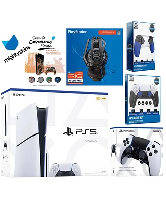 Sony Playstation 5 Slim Disc Bundle with Extra Edge Controller, Plantronics Headset, Trigger Stop Kit, Fps Grip Kit and MightySkins Decal Voucher