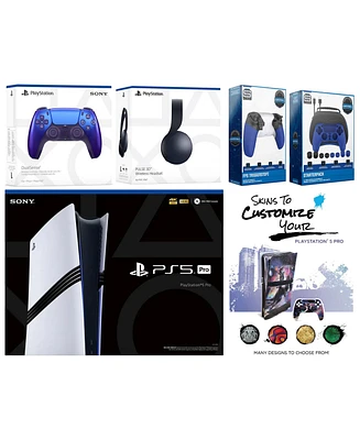 Sony Playstation 5 Pro Bundle with Black Pulse Headset, Extra Starlight Blue Controller, Gamer Kit, Trigger Kit and MightySkins Decal Voucher