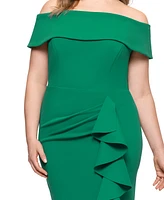 Betsy & Adam Plus Ruffled Off-The-Shoulder Dress