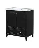 30" Black Bathroom Vanity Combo: Sink, Cabinet, Doors, Drawer