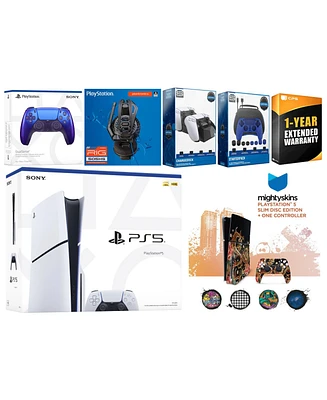 Sony Playstation 5 Slim Disc with Extra Gray Camo Controller, Plantronics Headset, Gamer Kit, Charge Dock and MightySkins Decal Voucher + 1 Year Cps E