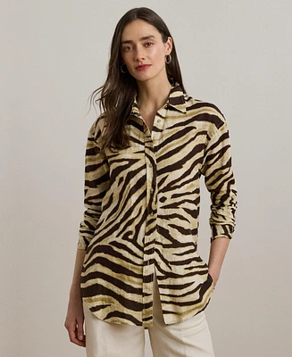 Lauren Ralph Women's Relaxed-Fit Zebra-Print Linen Shirt