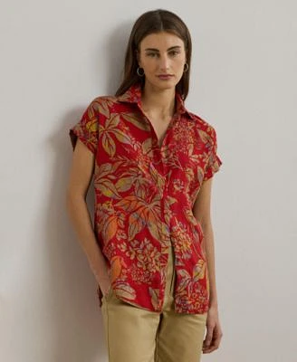 Lauren Ralph Lauren Womens Relaxed Fit Floral Short Sleeve Shirt Pxs 3x