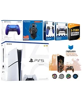 Sony Playstation 5 Slim Disc with Extra Chroma Indigo Controller, Plantronics Headset, Trigger Stop Kit, Fps Grip Kit and MightySkins Decal Voucher +