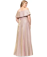 Betsy & Adam Plus Metallic Off-The-Shoulder Gown
