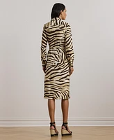 Lauren Ralph Women's Zebra-Print Tie-Front Crepe Shirtdress