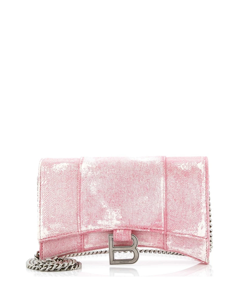 Pre-Owned Balenciaga Hourglass Chain Wallet Denim Printed Leather