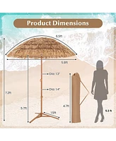 Gymax 6.5 Ft Thatched Tiki Umbrella w/ Foldable Stand Hawaiian Style Beach Umbrella