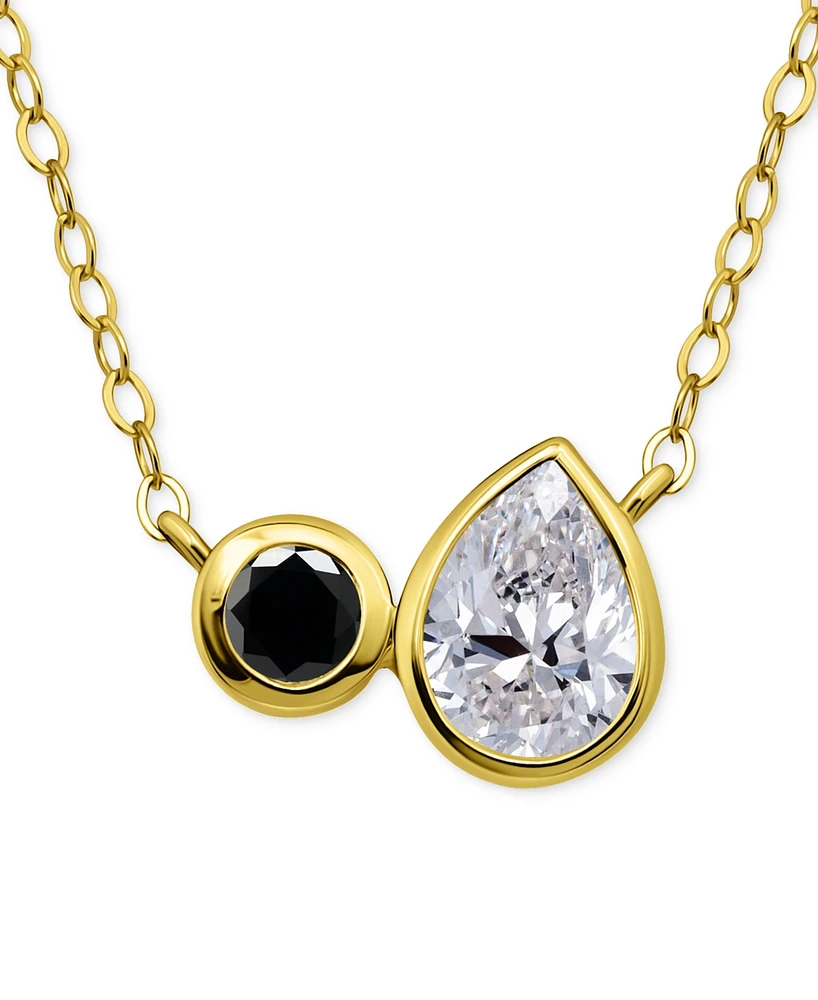 Giani Bernini Black & White Cubic Zirconia Round Pear Two Stone Pendant Necklace, 16" + 2" extender, Exclusively at Macy's