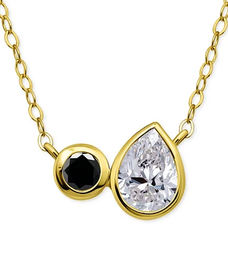 Giani Bernini Black & White Cubic Zirconia Round Pear Two Stone Pendant Necklace, 16" + 2" extender, Exclusively at Macy's