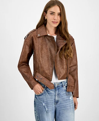 Jou Juniors' Faux-Leather Belted Jacket
