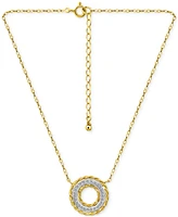 Giani Bernini Cubic Zirconia Rope Framed Circle Pendant Necklace in Sterling Silver & 18k Gold-Plated Sterling Silver, 16" + 2" extender, Exclusively