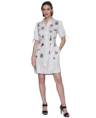 Karl Lagerfeld Paris Women's Embroidered Cotton Shirtdress