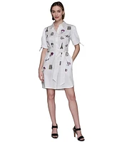 Karl Lagerfeld Paris Women's Embroidered Cotton Shirtdress