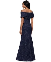 Betsy & Adam Women's Off-The-Shoulder Brocade Gown